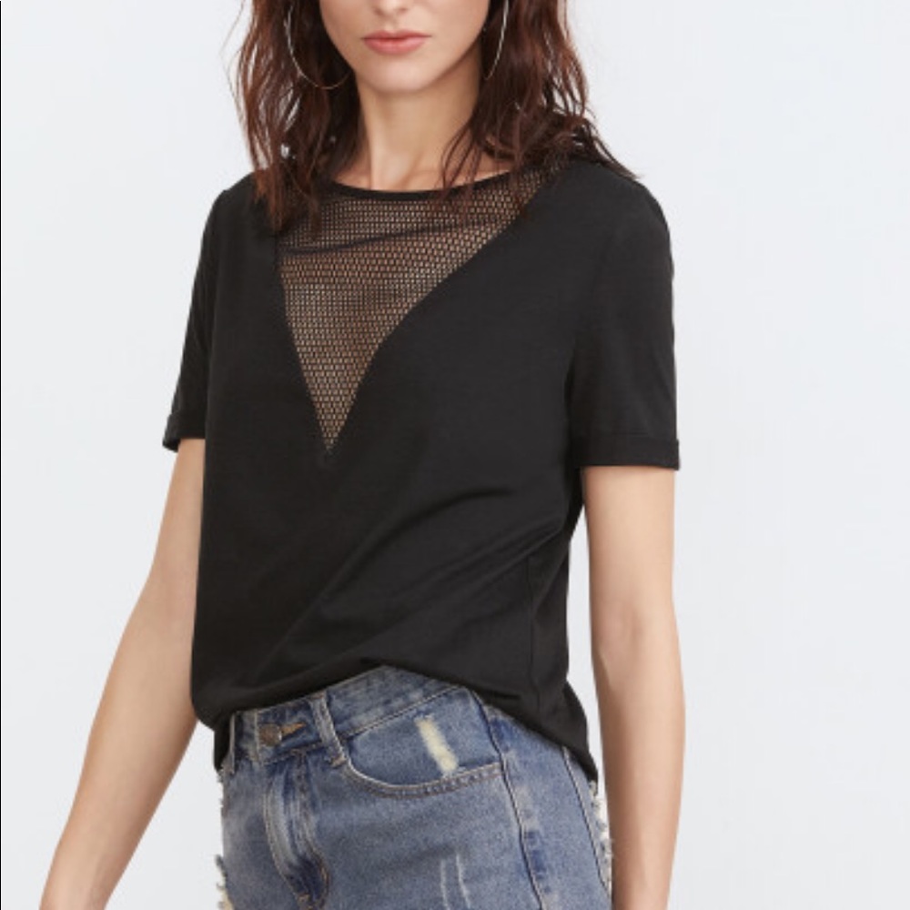 MUST GO - Black Short Sleeve Front Mesh Top - Picture 2 of 7